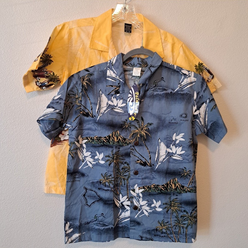 2 Kids Hawaiian Shirts Palmwave Hawaii Blue Map Favant Yellow Surfboard 12